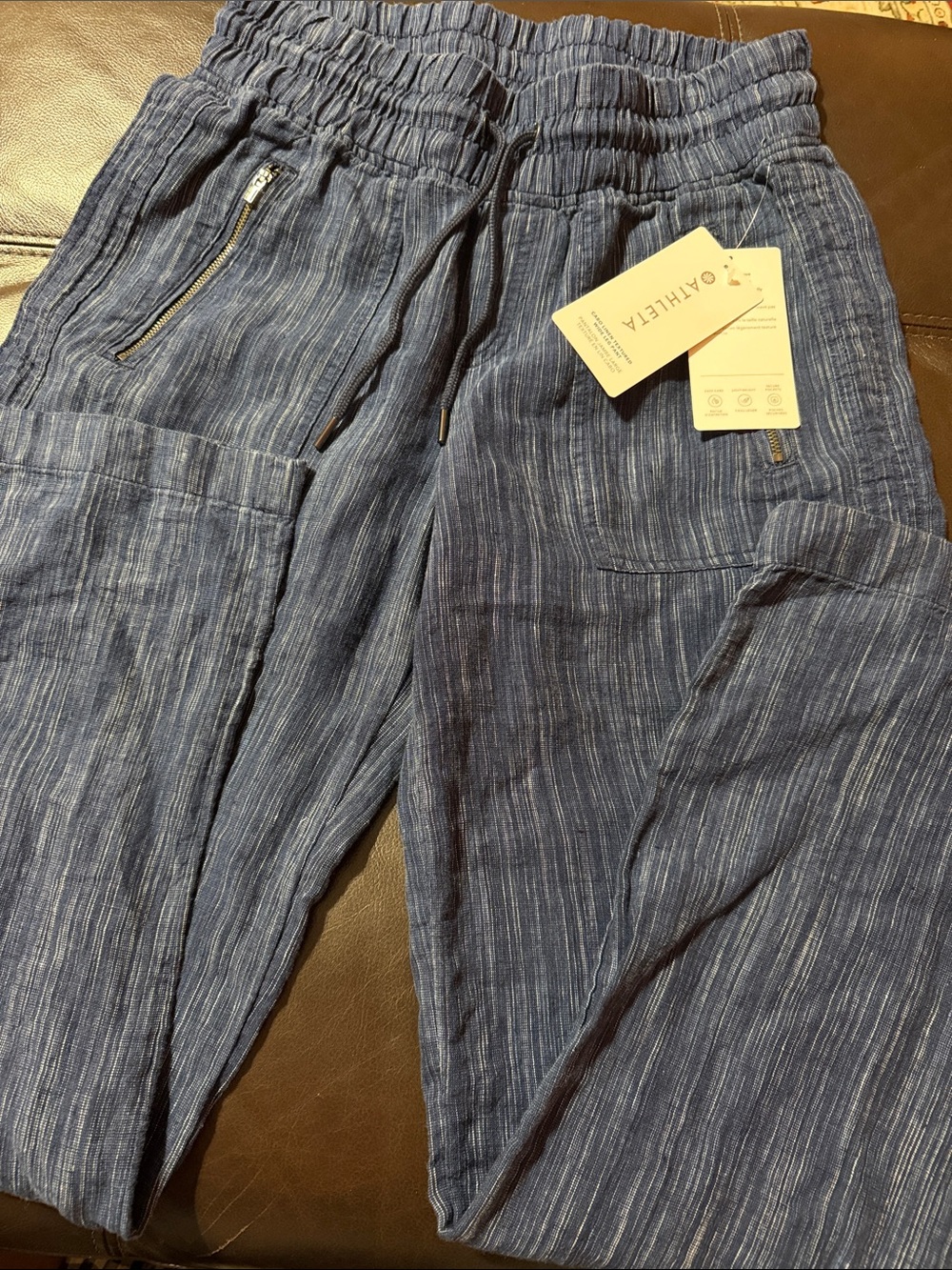 Athleta Navy Blue Striped Drawstring Joggers